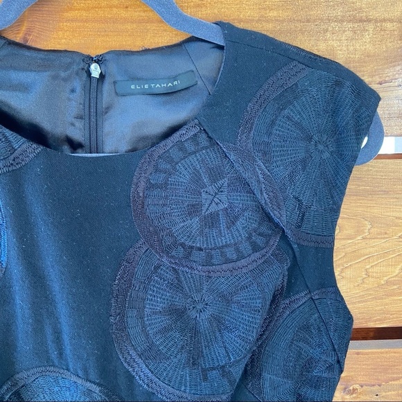 Elie Tahari Black Wool Cocktail Dress with embroidered flowers - Picture 8 of 11